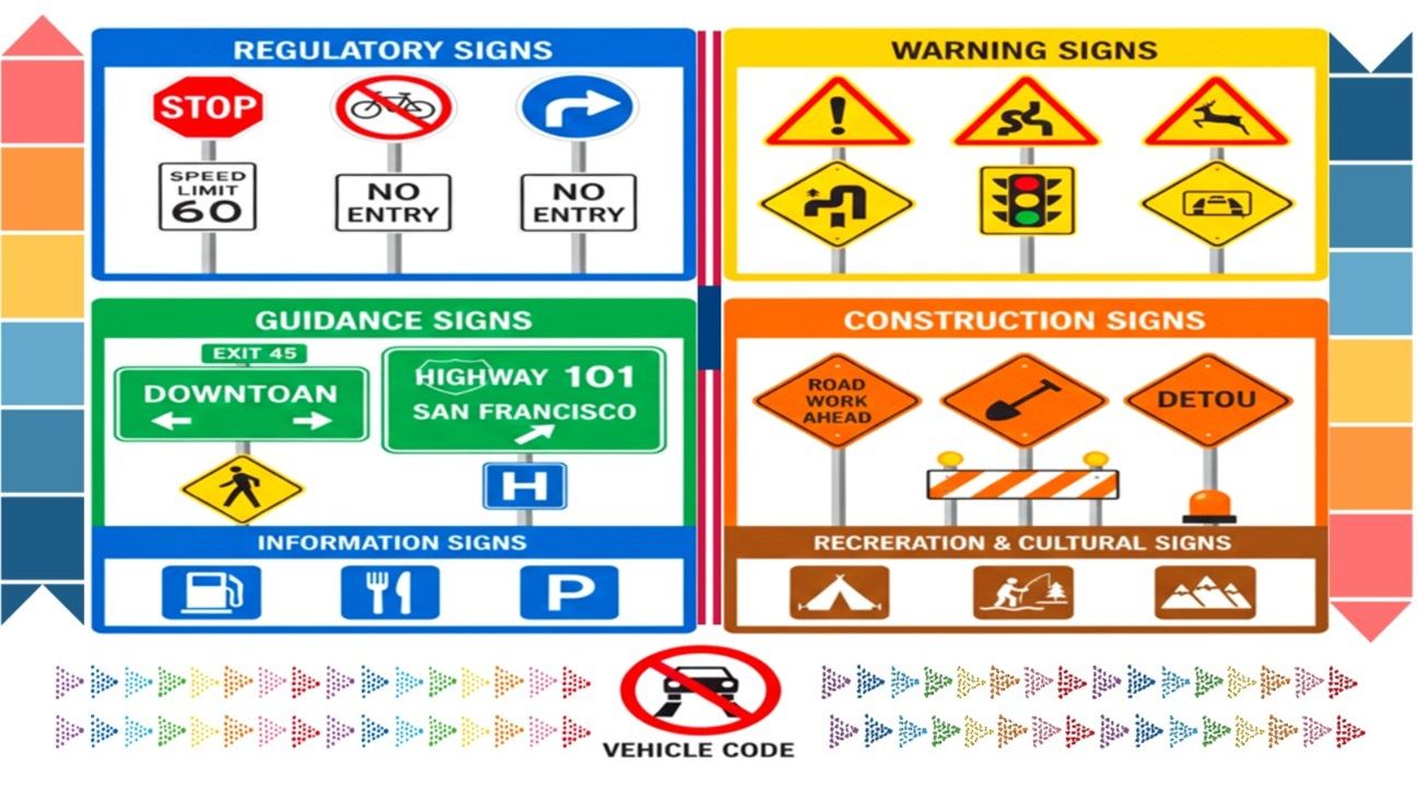 Road and highway signage & symbols guidelines for vehicles