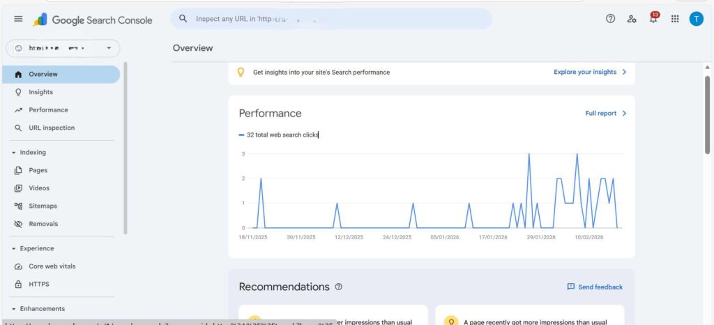 google search console overview to check full reports of blogs Traffics 0