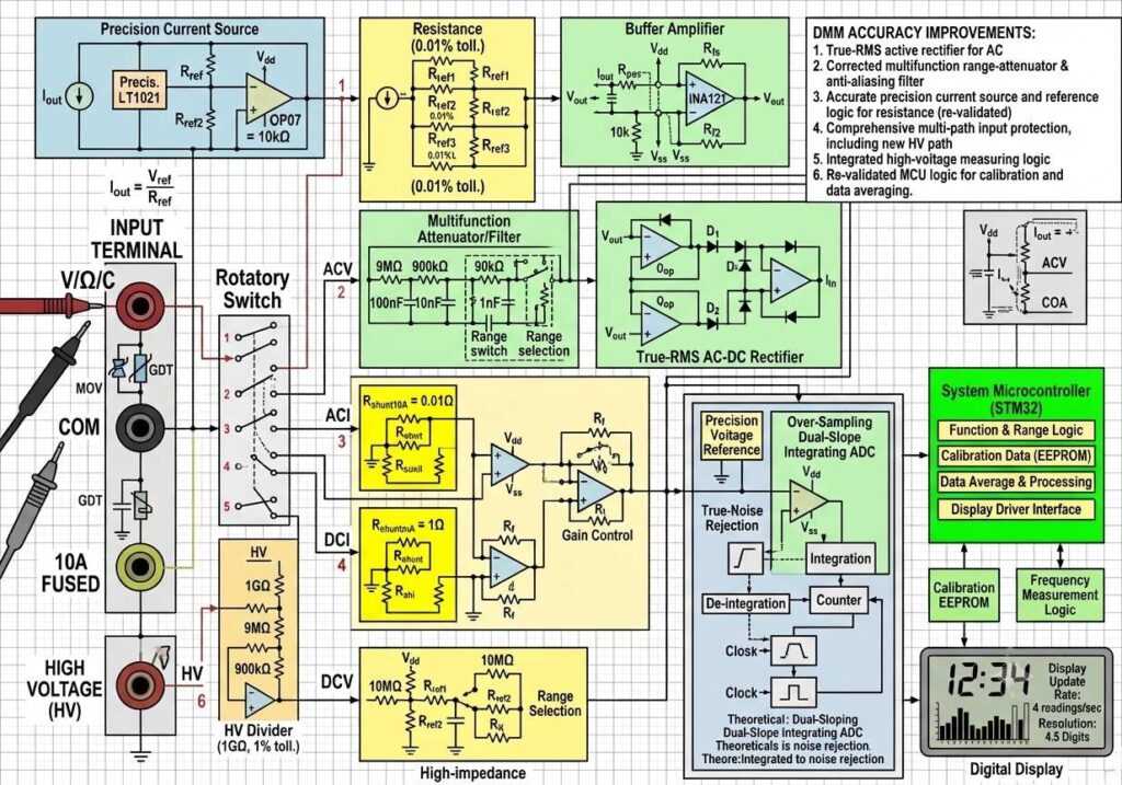 more details of digital multimeter with component and design and working principle  