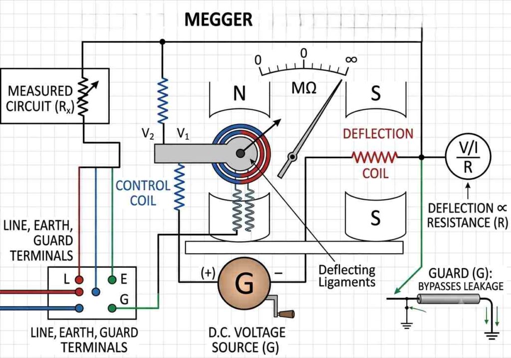 megger internal ckt diagram and working process 